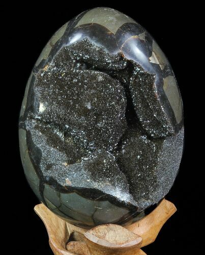 Septarian Dragon Egg Geode - Black Crystals #72065